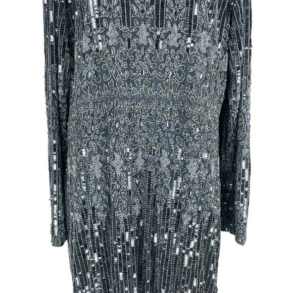 Mac Duggal Embellished Long Sleeve Midi Dress Platinum 5576 Size 20 - Picture 5 of 13